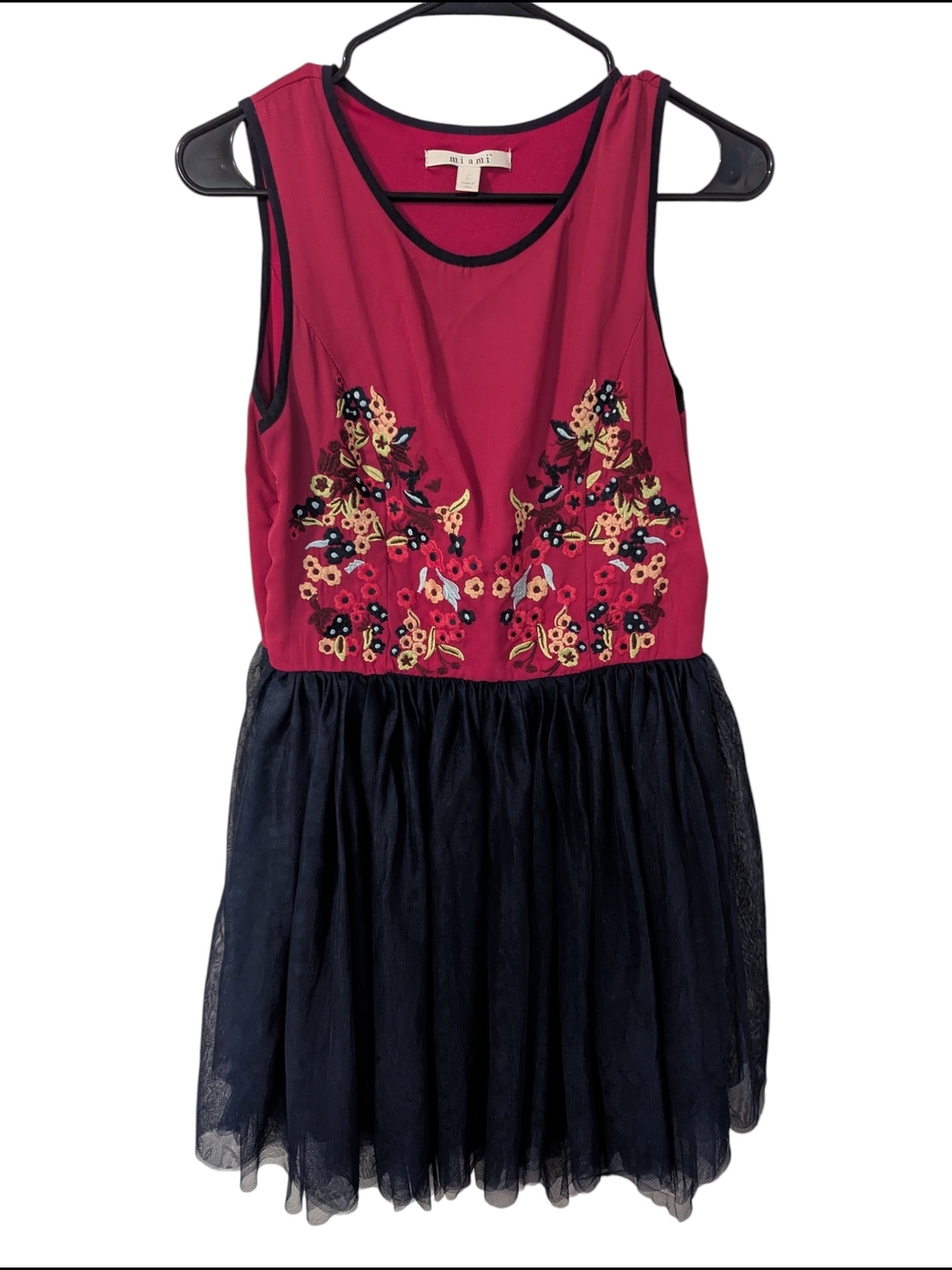 Mi Ami, Fuchsia Embroidered Bodice, with Navy Tulle Skirt, Dress